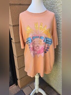 Vintage Style Van Halen Peach Graphic Tee with Lion Print